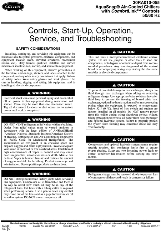 Product picture carrier aquasnap chiller service manual